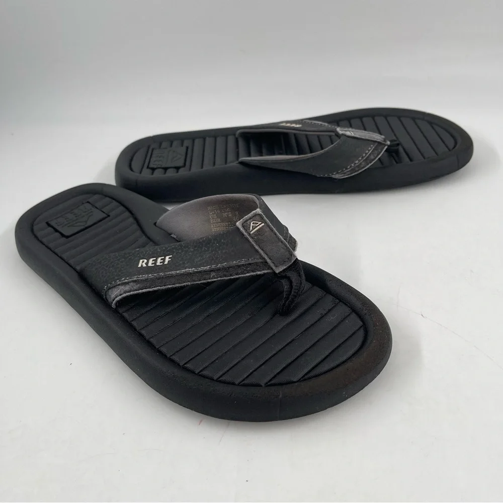 Reef Men’s Black Leather Textured Thong Sandals Flip Flops Shoes - Size 8